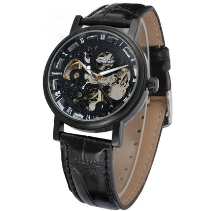 Winner Round Hollow Transparent Mechanical Steel Strap Watch