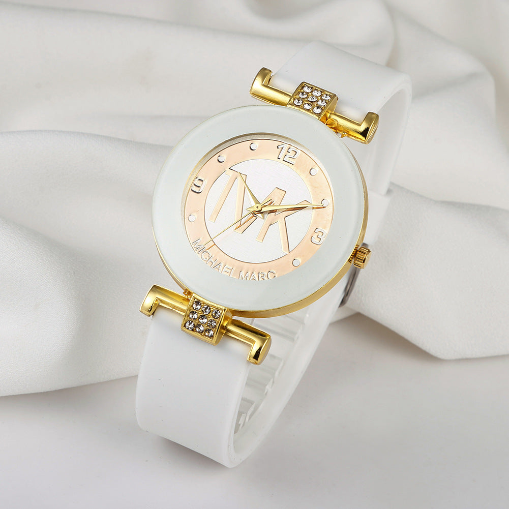 Women's Fashion  Diamond Silicone Strap Quartz Watch