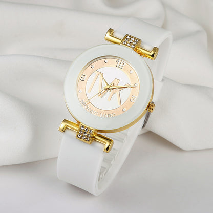 Women's Fashion  Diamond Silicone Strap Quartz Watch